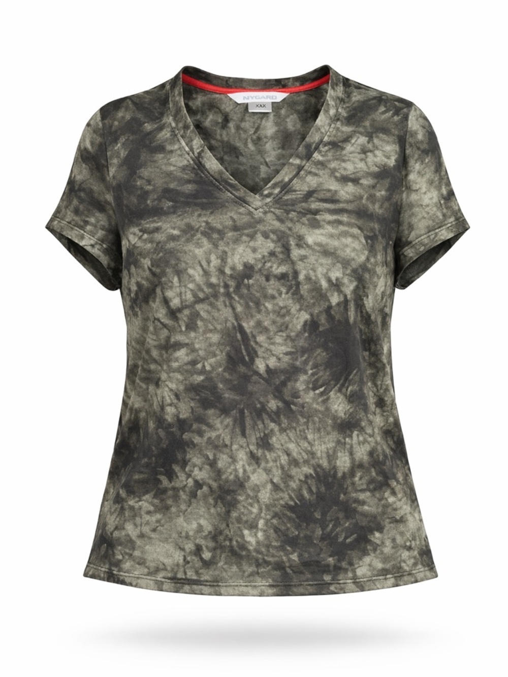 NYGARD Tie Dye V Neck Top XL Olive Green Stretch Tee - Picture 1 of 7